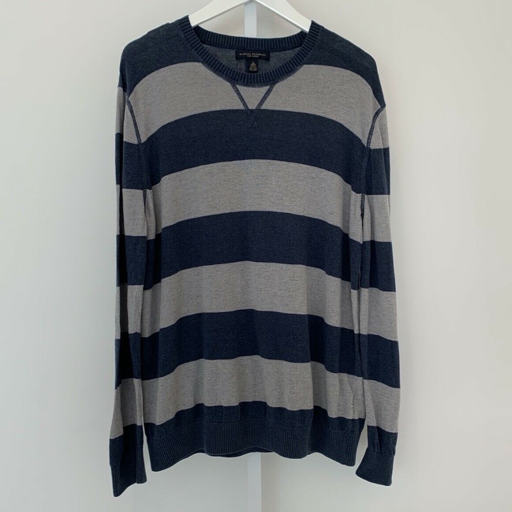 BANANA REPUBLIC NAVY BLUE GRAY STRIPE SWEATER XL - Picture 5 of 15